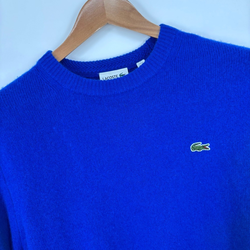 Lacoste 100% Cashmere Crew Neck Sweater Mens XL Royal Blue Classic Fit Preppy